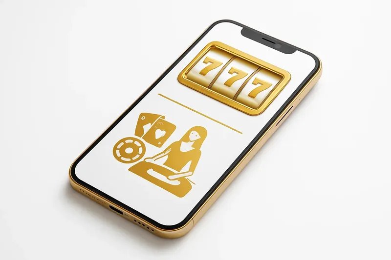 Mobile phone displaying casino app with slots and live games